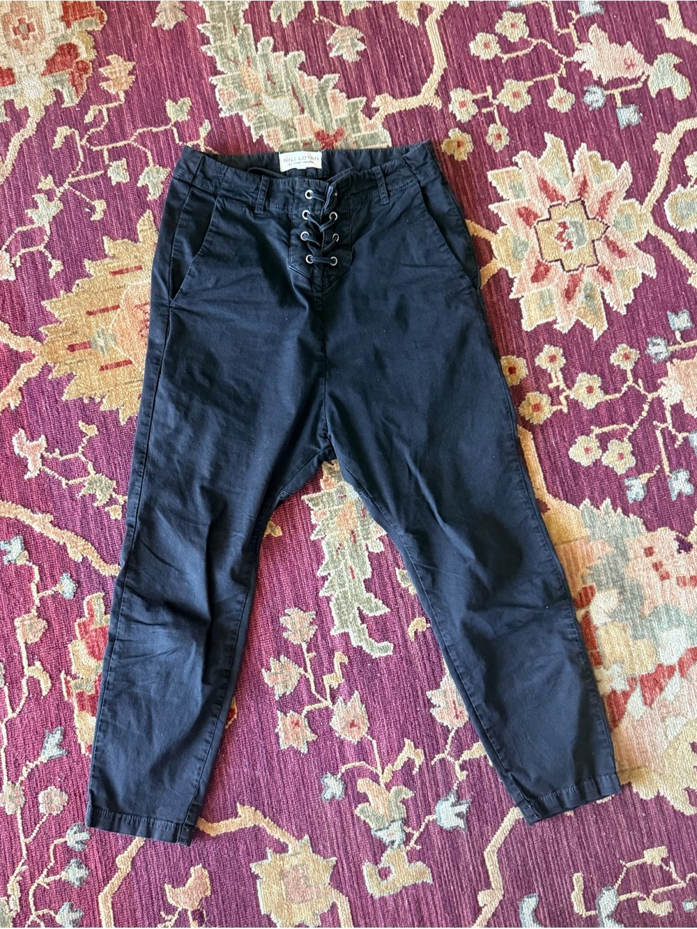 Nili Lotan Avery Black Lace-Up Casual Pants